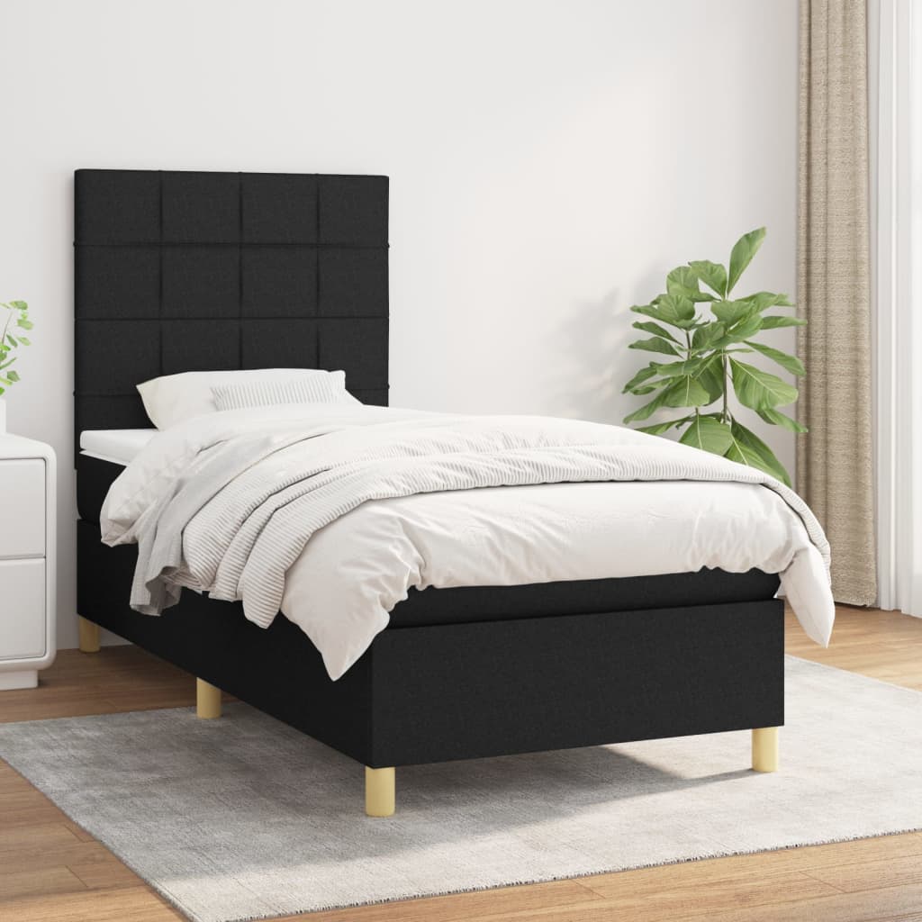 Sommier à lattes de lit avec matelas Noir 90x200 cm Tissu - XIOS