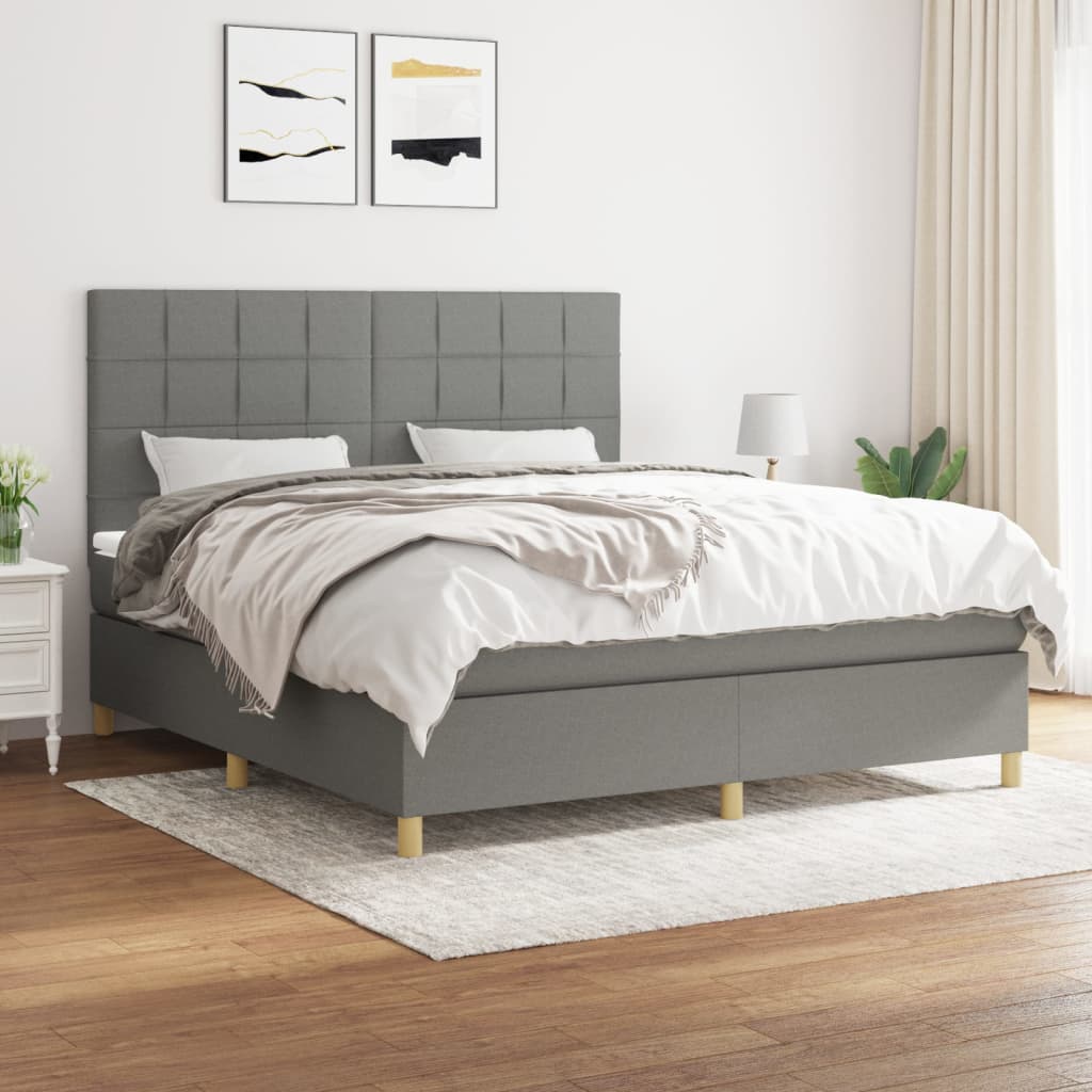 Sommier à lattes de lit avec matelas Gris foncé 160x200cm Tissu - XIOS