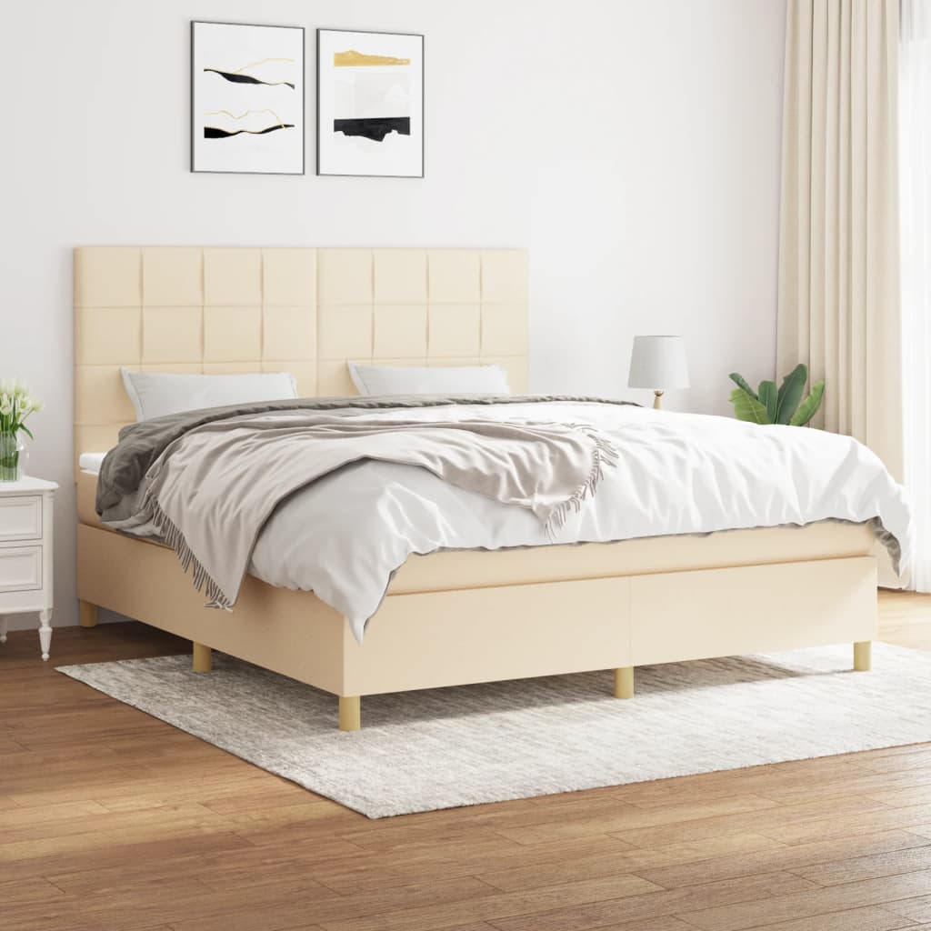 Sommier à lattes de lit avec matelas Crème 160x200 cm Tissu - XIOS