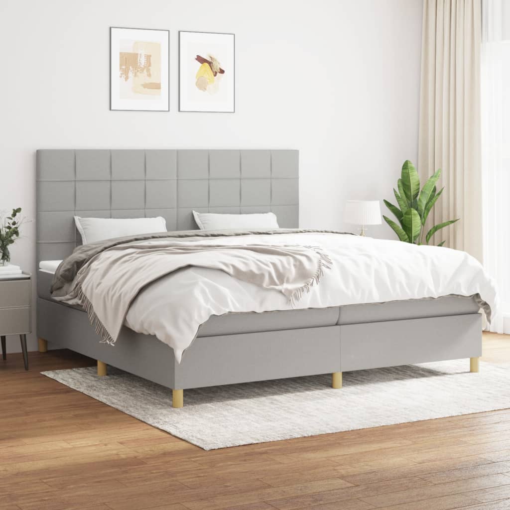 Sommier à lattes de lit avec matelas Gris clair 200x200cm Tissu - XIOS