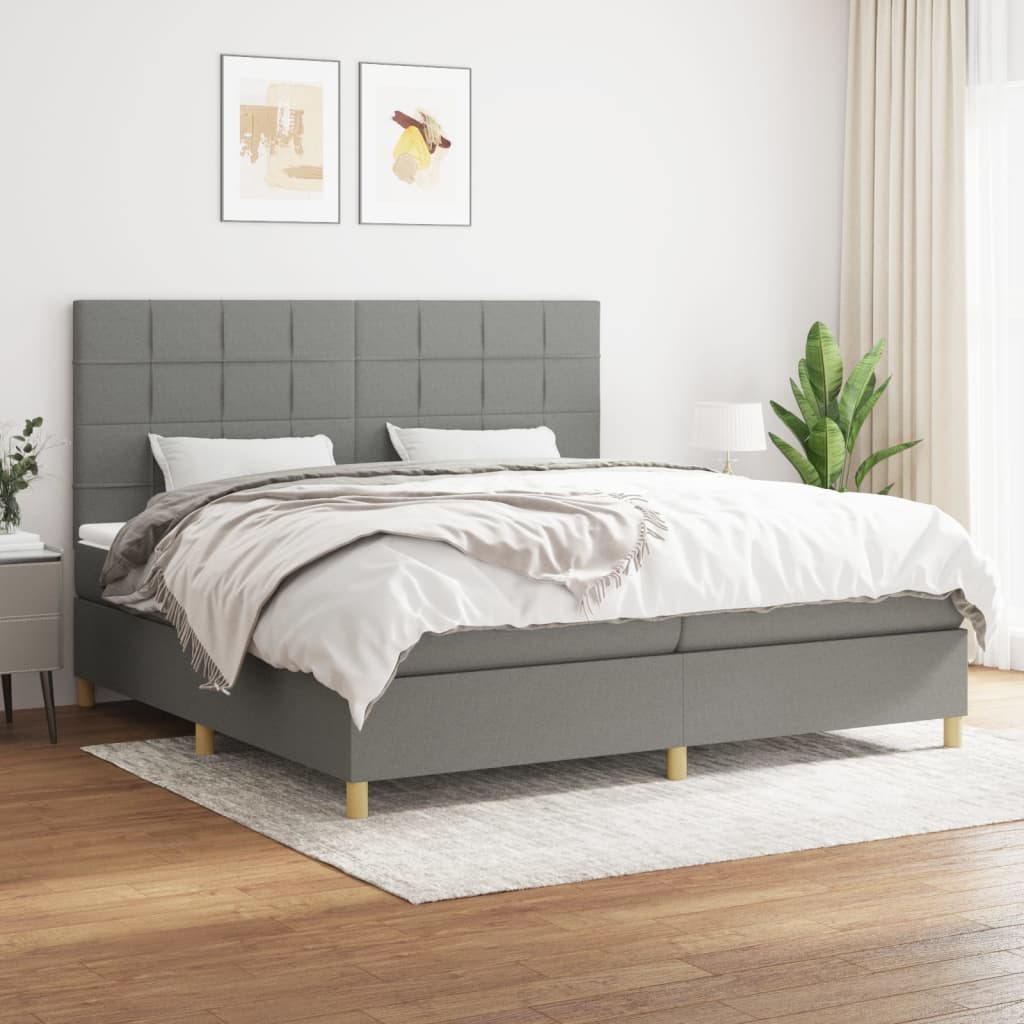 Sommier à lattes de lit avec matelas Gris foncé 200x200cm Tissu - XIOS