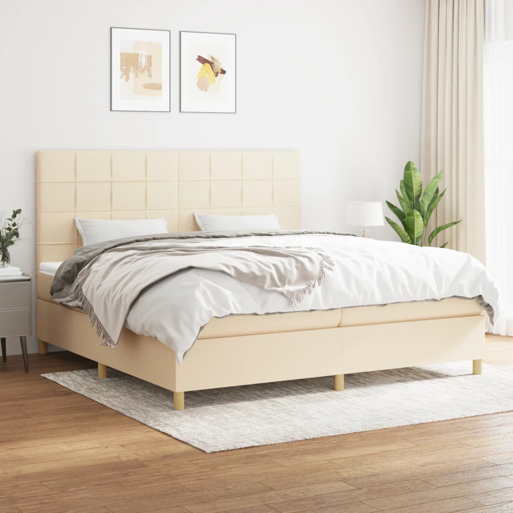 Sommier à lattes de lit avec matelas Crème 200x200 cm Tissu - XIOS