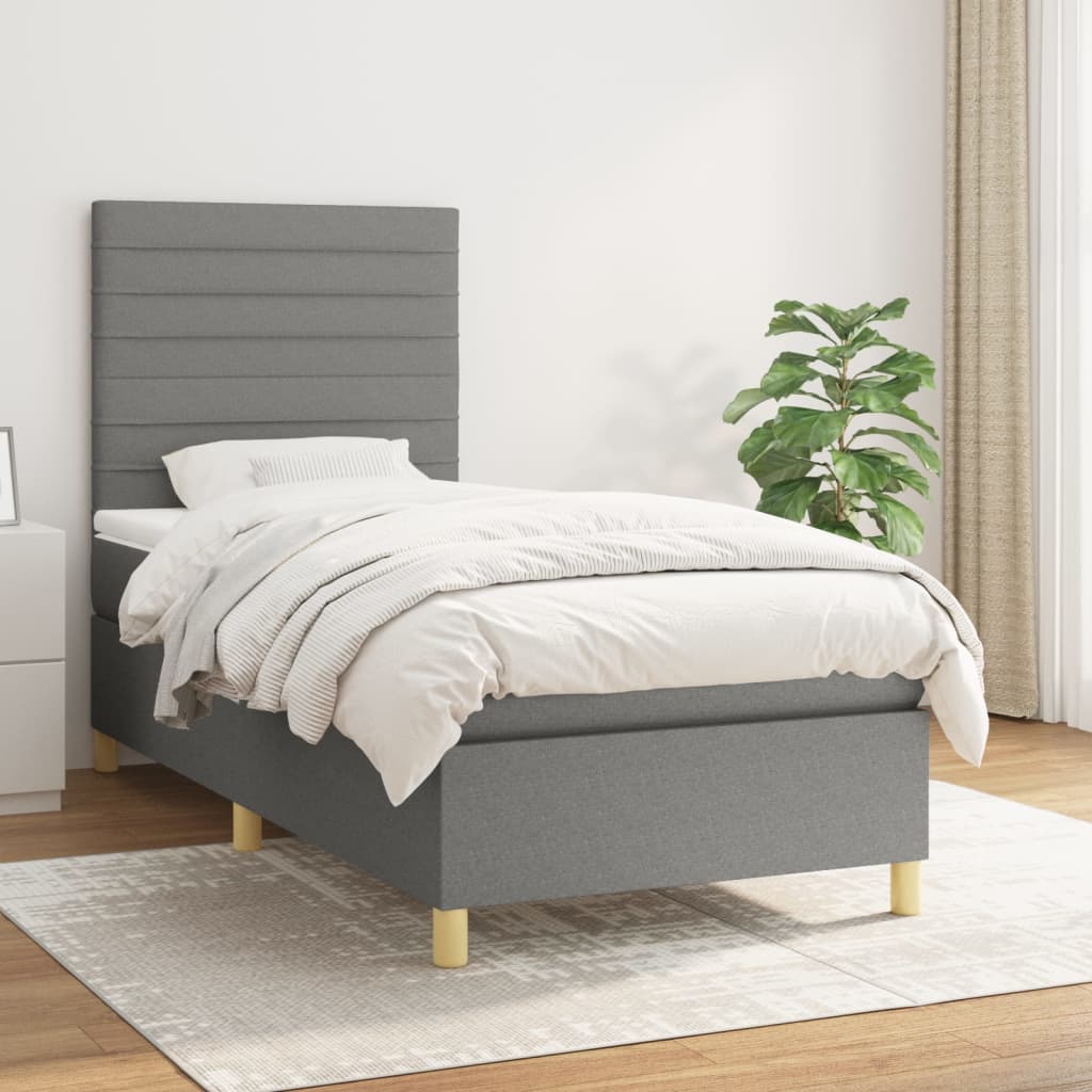 Sommier à lattes de lit avec matelas Gris foncé 90x200 cm Tissu - XIOS