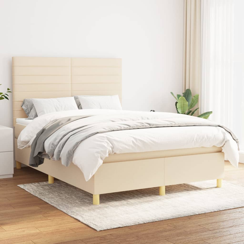 Sommier à lattes de lit avec matelas Crème 140x190 cm Tissu - XIOS