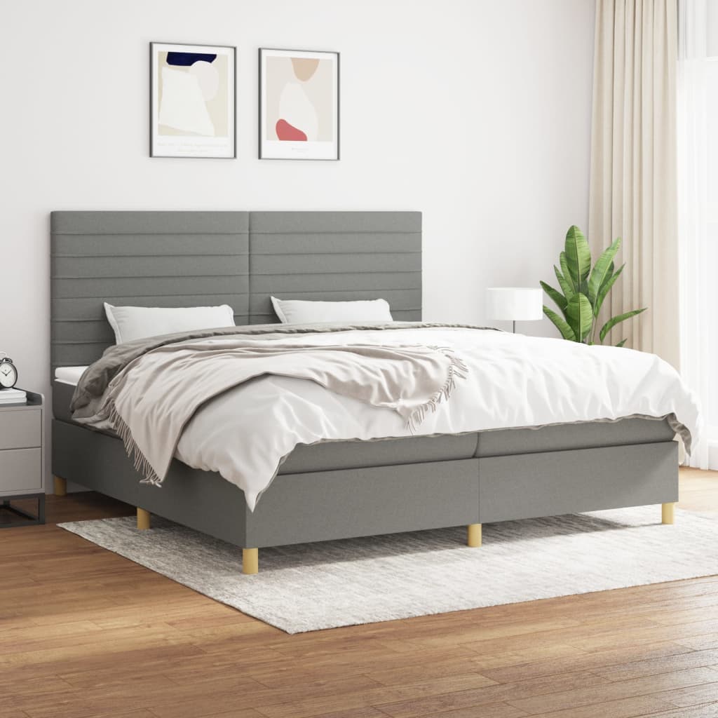 Sommier à lattes de lit avec matelas Gris foncé 200x200cm Tissu - XIOS