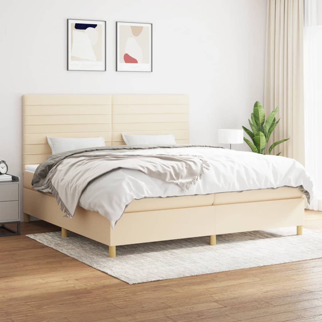 Sommier à lattes de lit avec matelas Crème 200x200 cm Tissu - XIOS