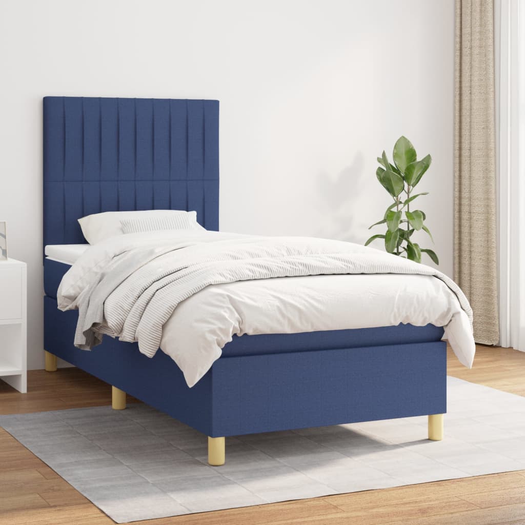Sommier à lattes de lit avec matelas Bleu 100x200 cm Tissu - XIOS