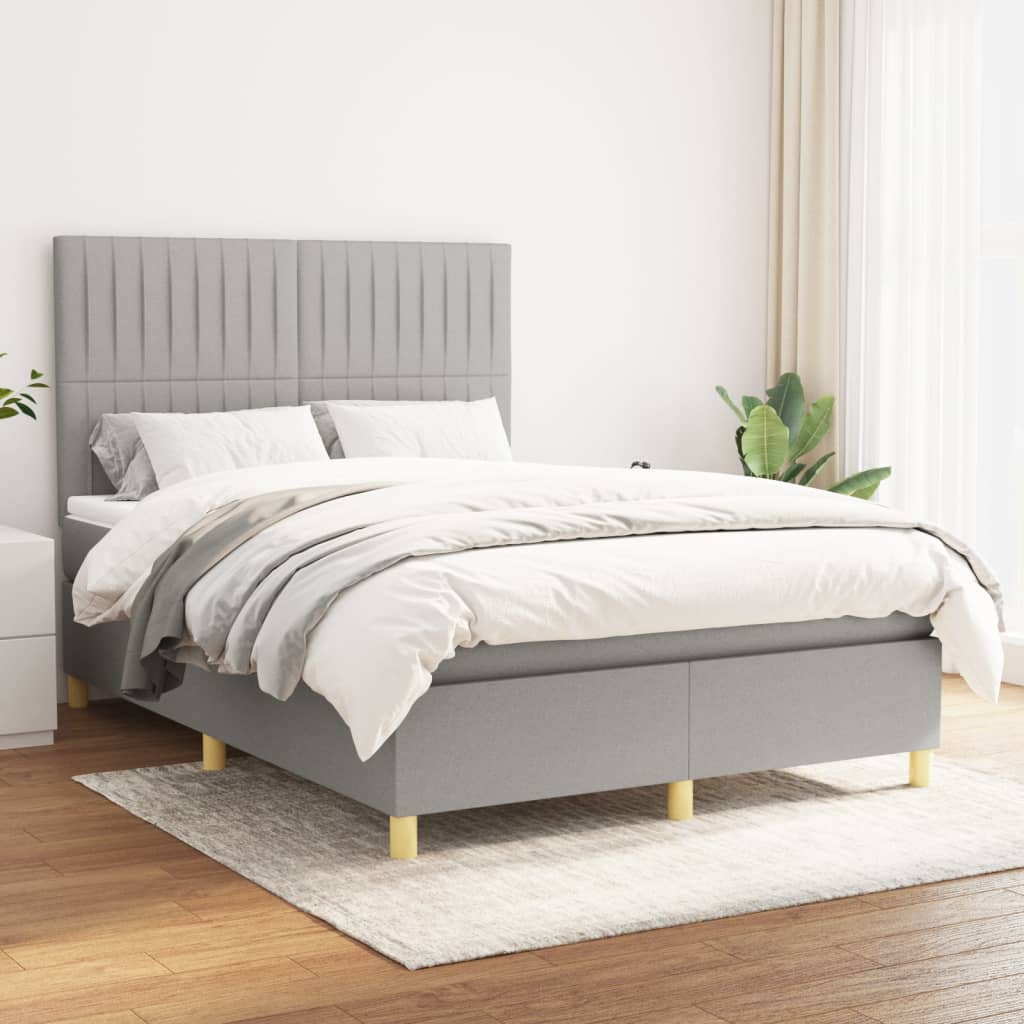 Sommier à lattes de lit avec matelas Gris clair 140x190cm Tissu - XIOS