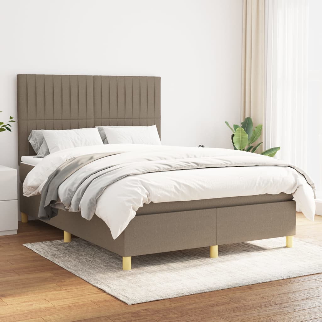 Sommier à lattes de lit avec matelas Taupe 140x190 cm Tissu - XIOS
