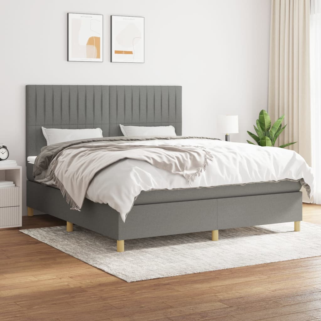 Sommier à lattes de lit avec matelas Gris foncé 160x200cm Tissu - XIOS