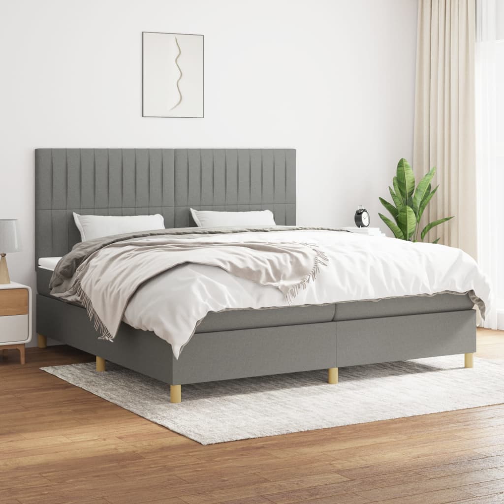 Sommier à lattes de lit avec matelas Gris foncé 200x200cm Tissu - XIOS
