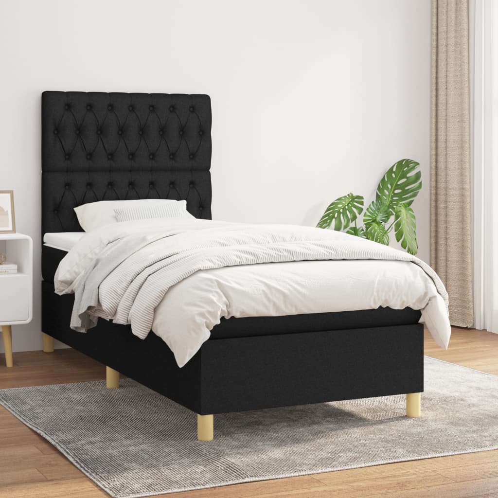 Sommier à lattes de lit avec matelas Noir 90x190 cm Tissu - XIOS