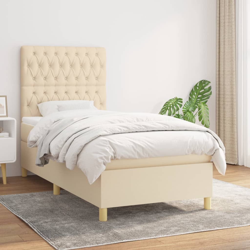Sommier à lattes de lit et matelas Crème 90x190 cm Tissu - XIOS