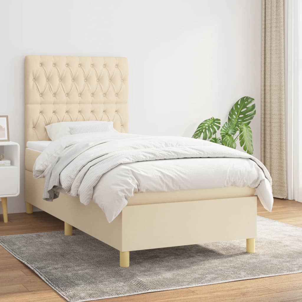 Sommier à lattes de lit avec matelas Crème 90x200 cm Tissu - XIOS