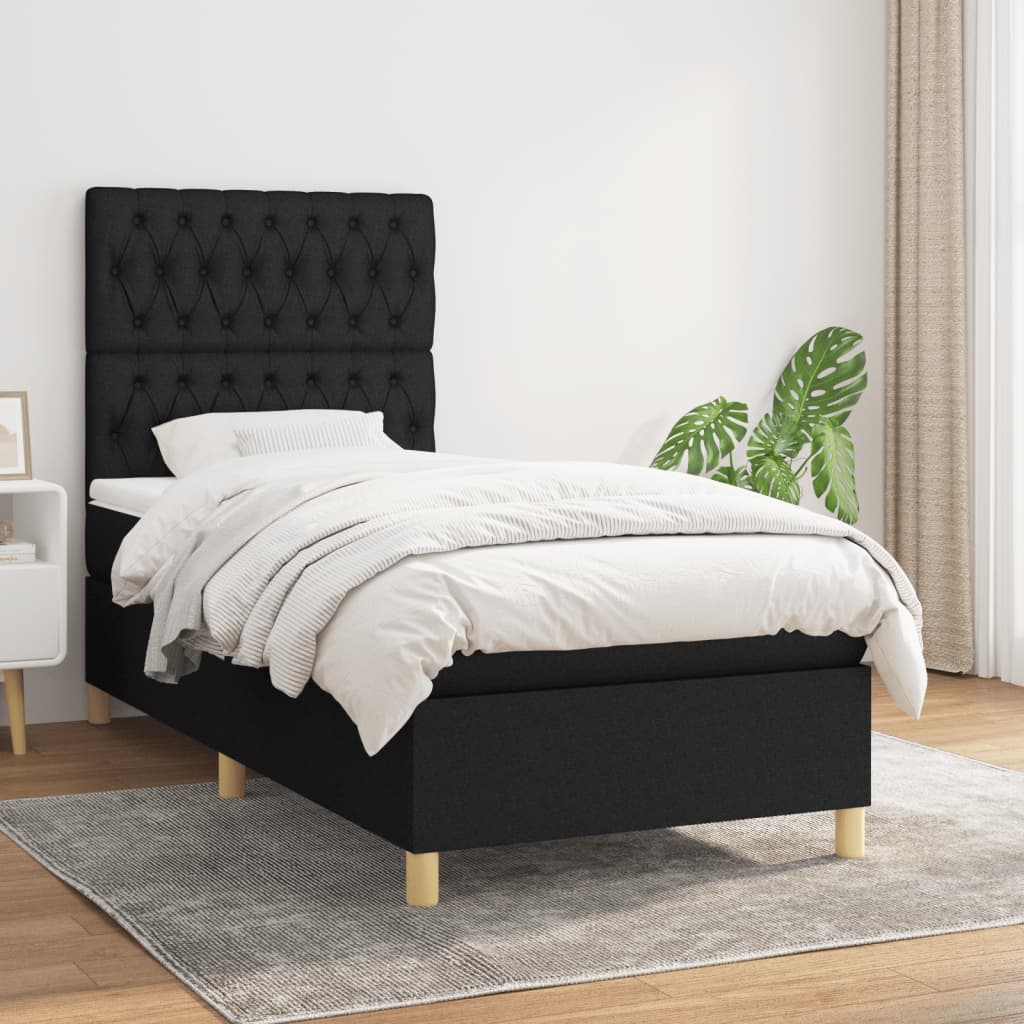 Sommier à lattes de lit avec matelas Noir 100x200 cm Tissu - XIOS