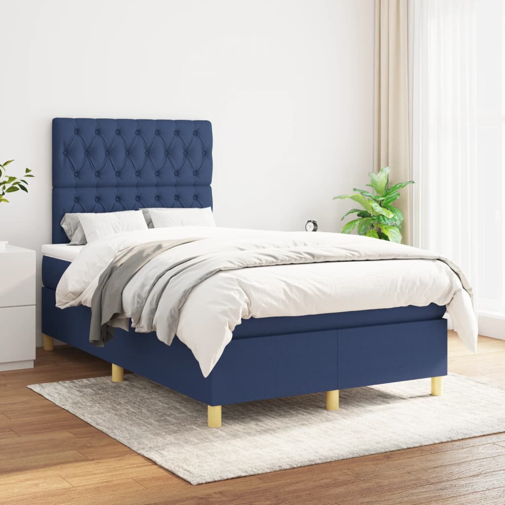 Sommier à lattes de lit avec matelas Bleu 120x200 cm Tissu - XIOS