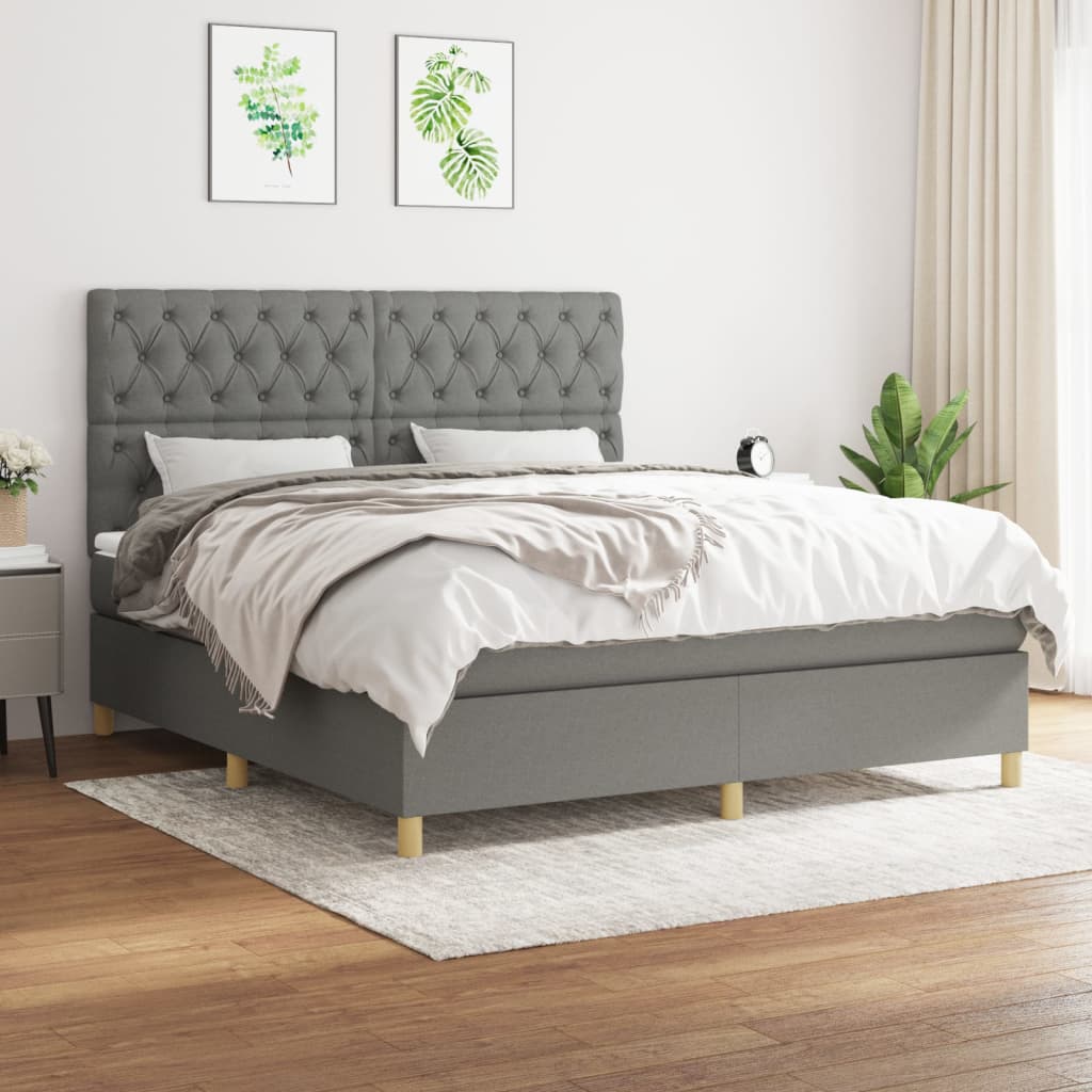 Sommier à lattes de lit avec matelas Gris foncé 160x200cm Tissu - XIOS
