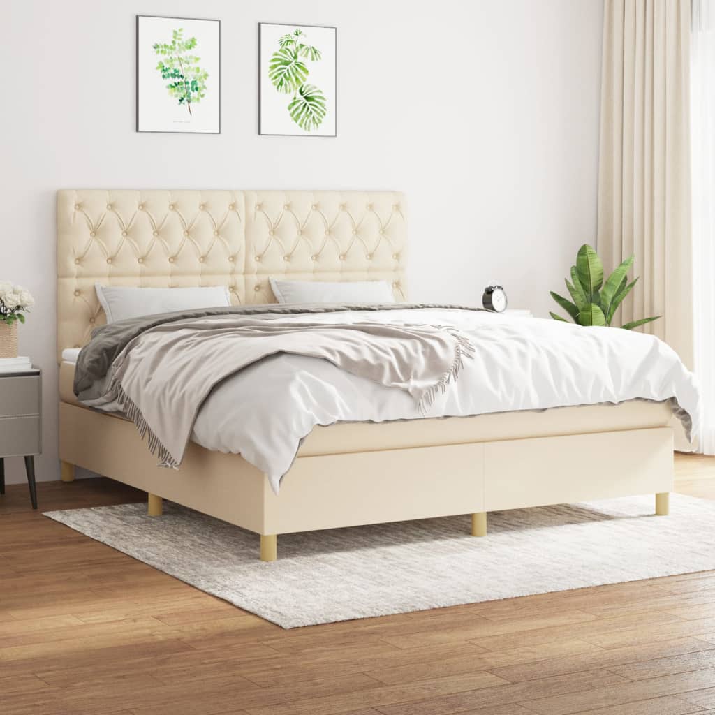 Sommier à lattes de lit avec matelas Crème 160x200 cm Tissu - XIOS