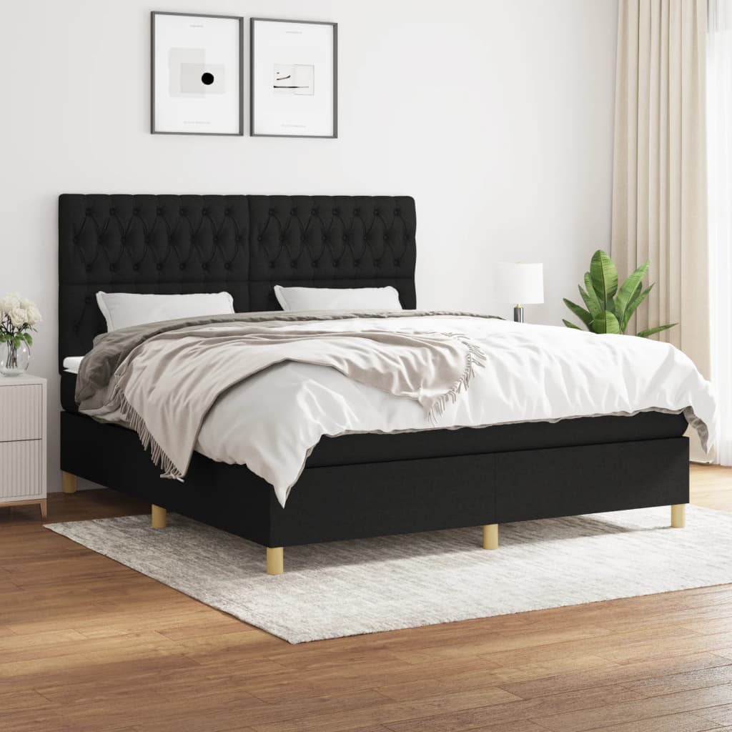 Sommier à lattes de lit avec matelas Noir 180x200 cm Tissu - XIOS