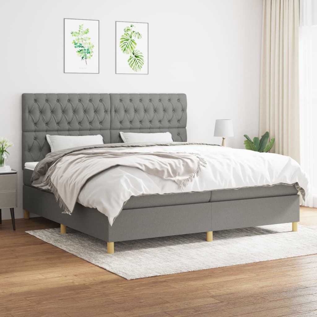 Sommier à lattes de lit avec matelas Gris foncé 200x200cm Tissu - XIOS