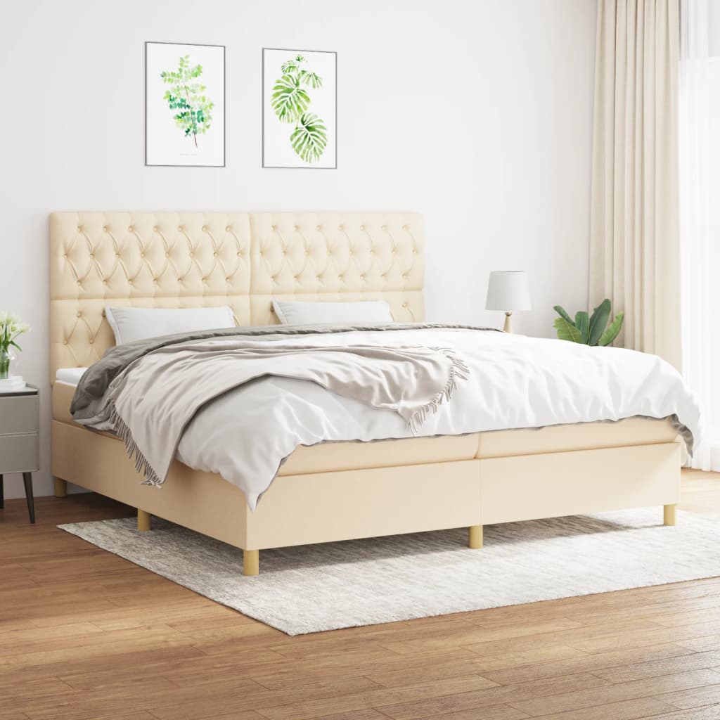 Sommier à lattes de lit avec matelas Crème 200x200 cm Tissu - XIOS