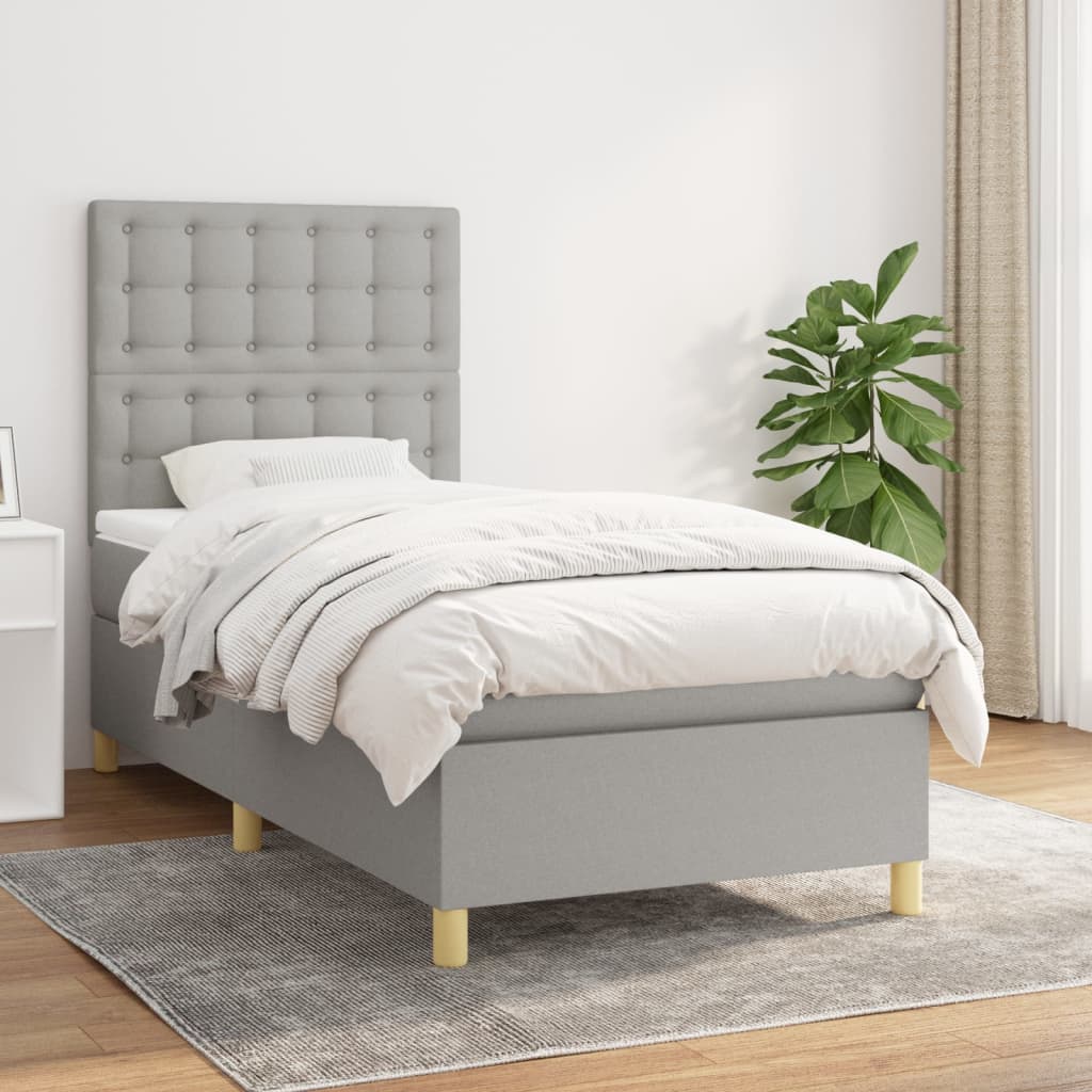 Sommier à lattes de lit et matelas Gris clair 90x190 cm Tissu - XIOS