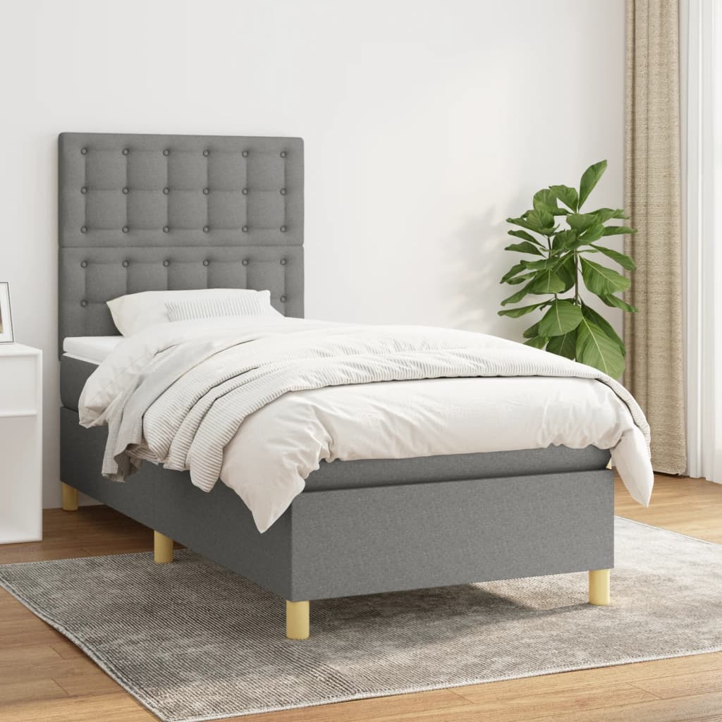 Sommier à lattes de lit avec matelas Gris foncé 90x200 cm Tissu - XIOS