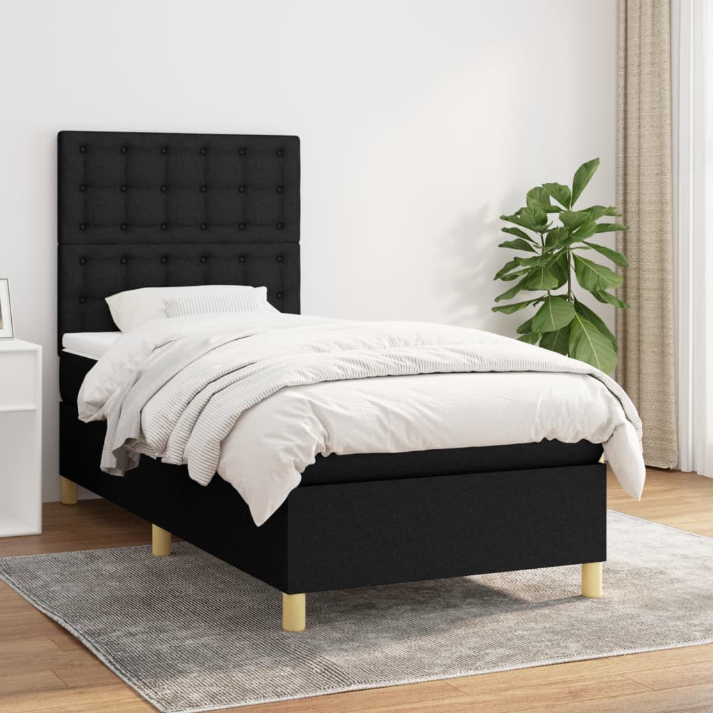 Sommier à lattes de lit avec matelas Noir 90x200 cm Tissu - XIOS