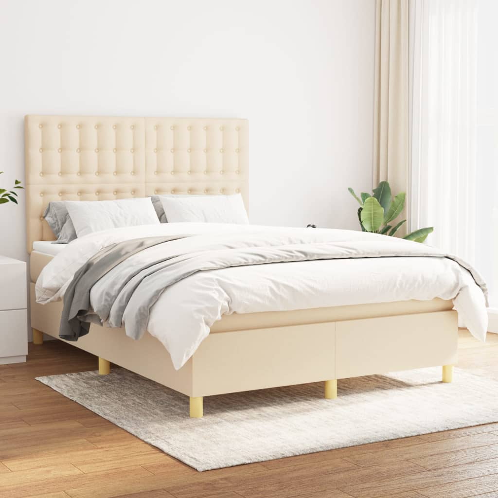 Sommier à lattes de lit avec matelas Crème 140x190 cm Tissu - XIOS