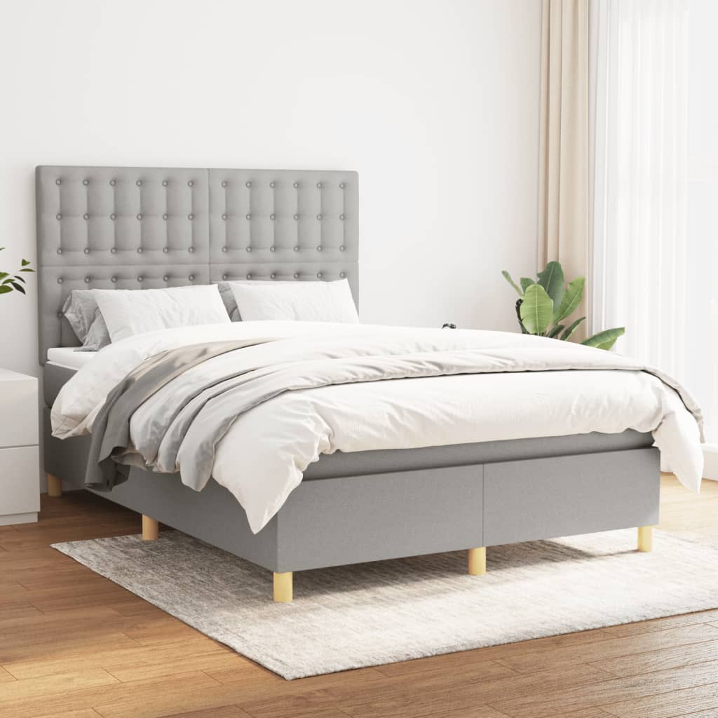 Sommier à lattes de lit avec matelas Gris clair 140x200cm Tissu - XIOS