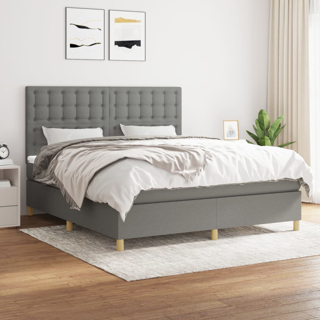 Sommier à lattes de lit avec matelas Gris foncé 160x200cm Tissu - XIOS