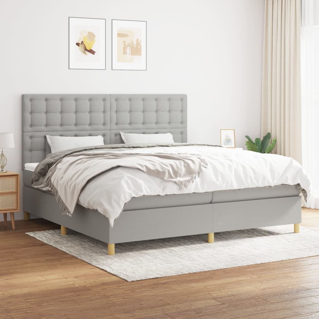 Sommier à lattes de lit avec matelas Gris clair 200x200cm Tissu - XIOS