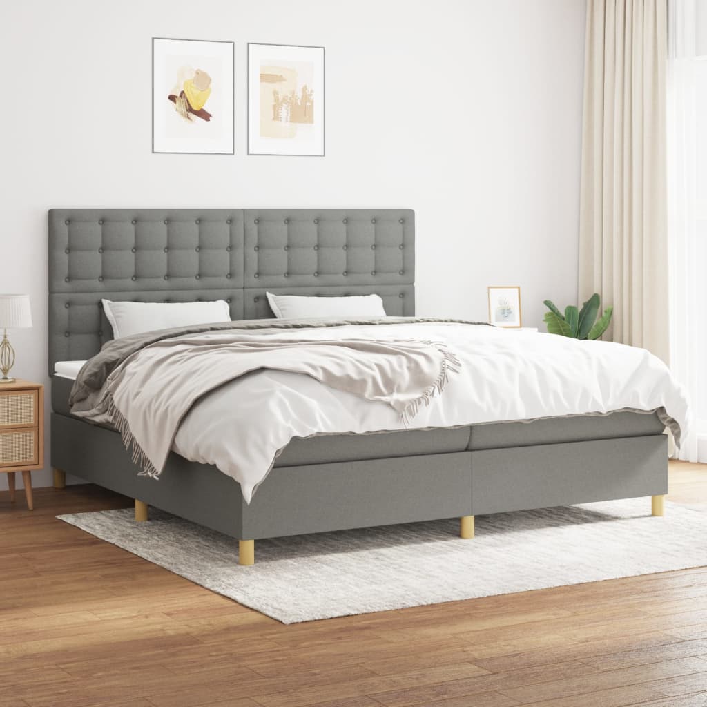 Sommier à lattes de lit avec matelas Gris foncé 200x200cm Tissu - XIOS