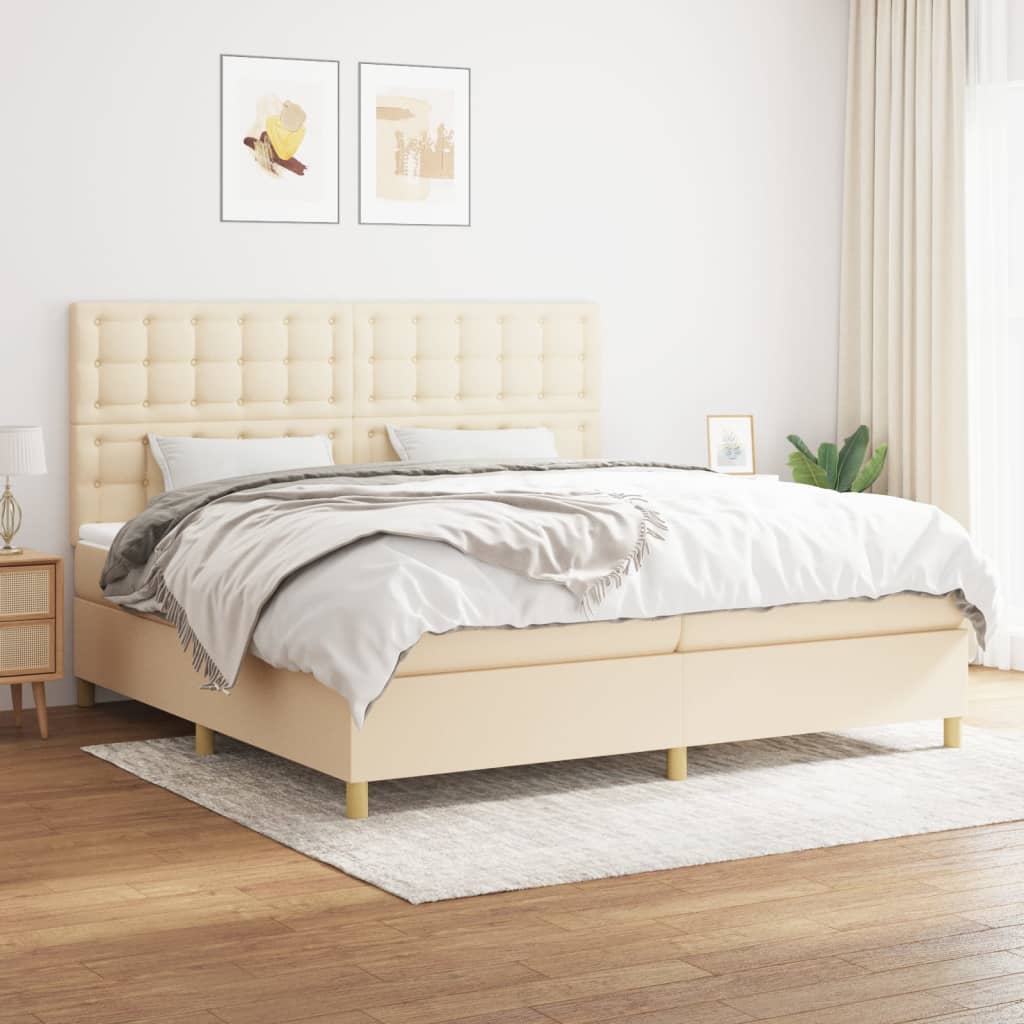 Sommier à lattes de lit avec matelas Crème 200x200 cm Tissu - XIOS