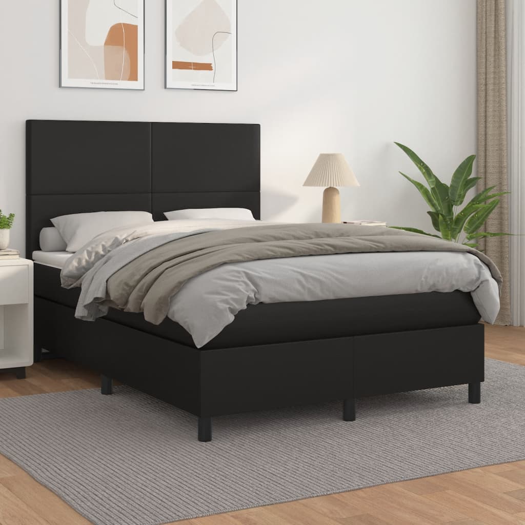 Sommier à lattes de lit avec matelas Noir 140x190 cm Similicuir - XIOS