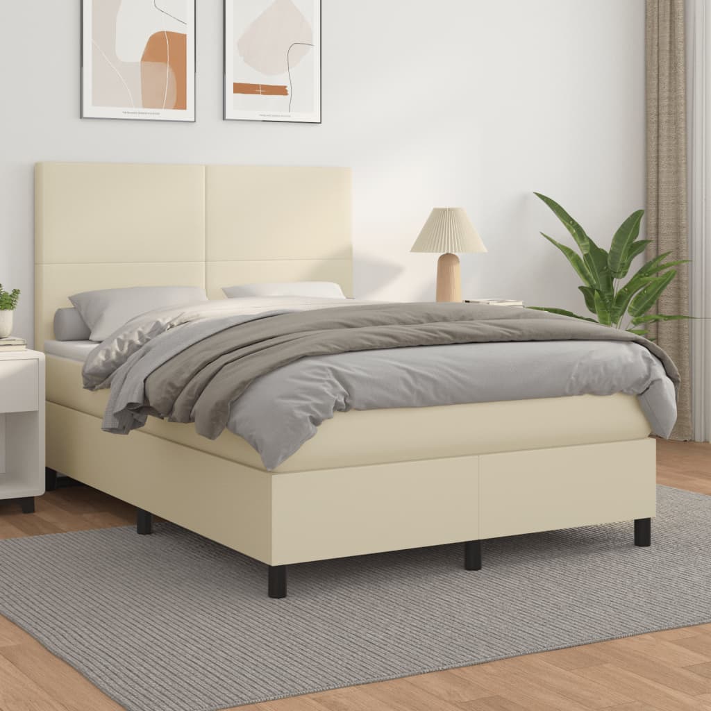Sommier à lattes de lit avec matelas Crème 140x190cm Similicuir - XIOS