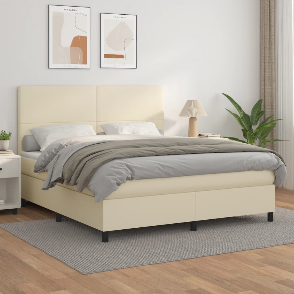 Sommier à lattes de lit avec matelas Crème 160x200cm Similicuir