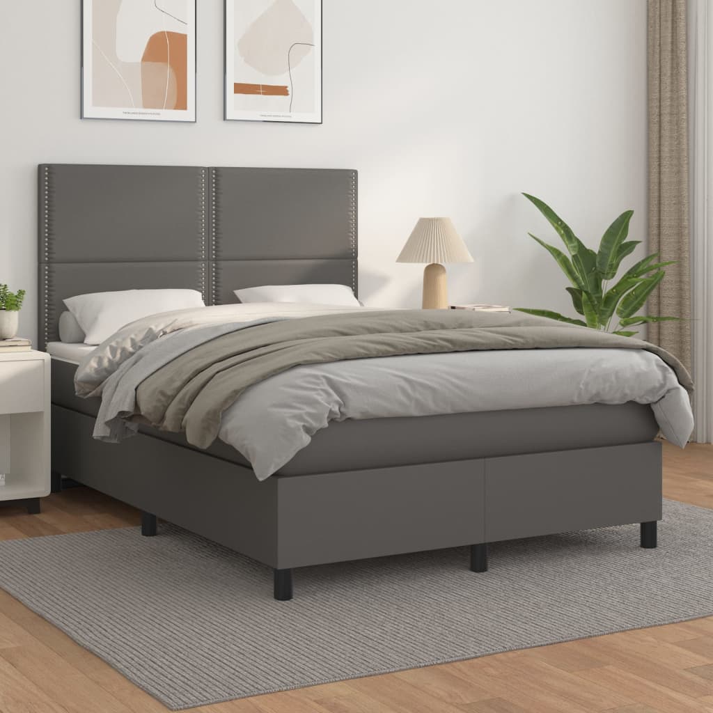 Sommier à lattes de lit avec matelas Gris 140x190 cm Similicuir - XIOS