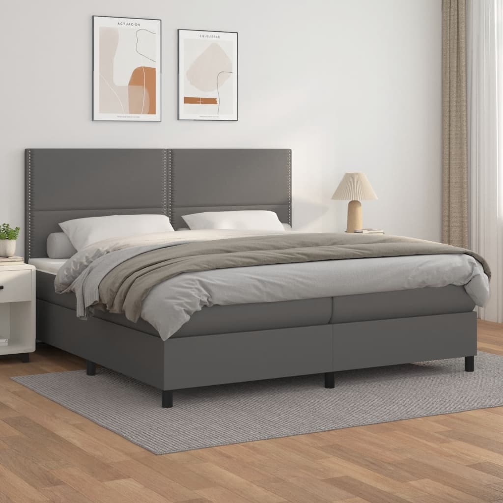 Sommier à lattes de lit avec matelas Gris 200x200 cm Similicuir - XIOS