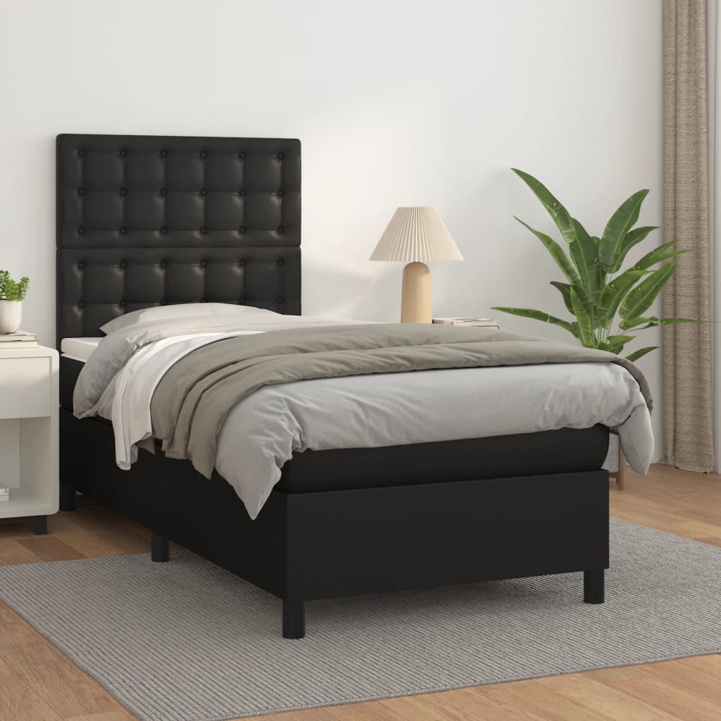 Sommier à lattes de lit avec matelas Noir 90x200 cm Similicuir - XIOS