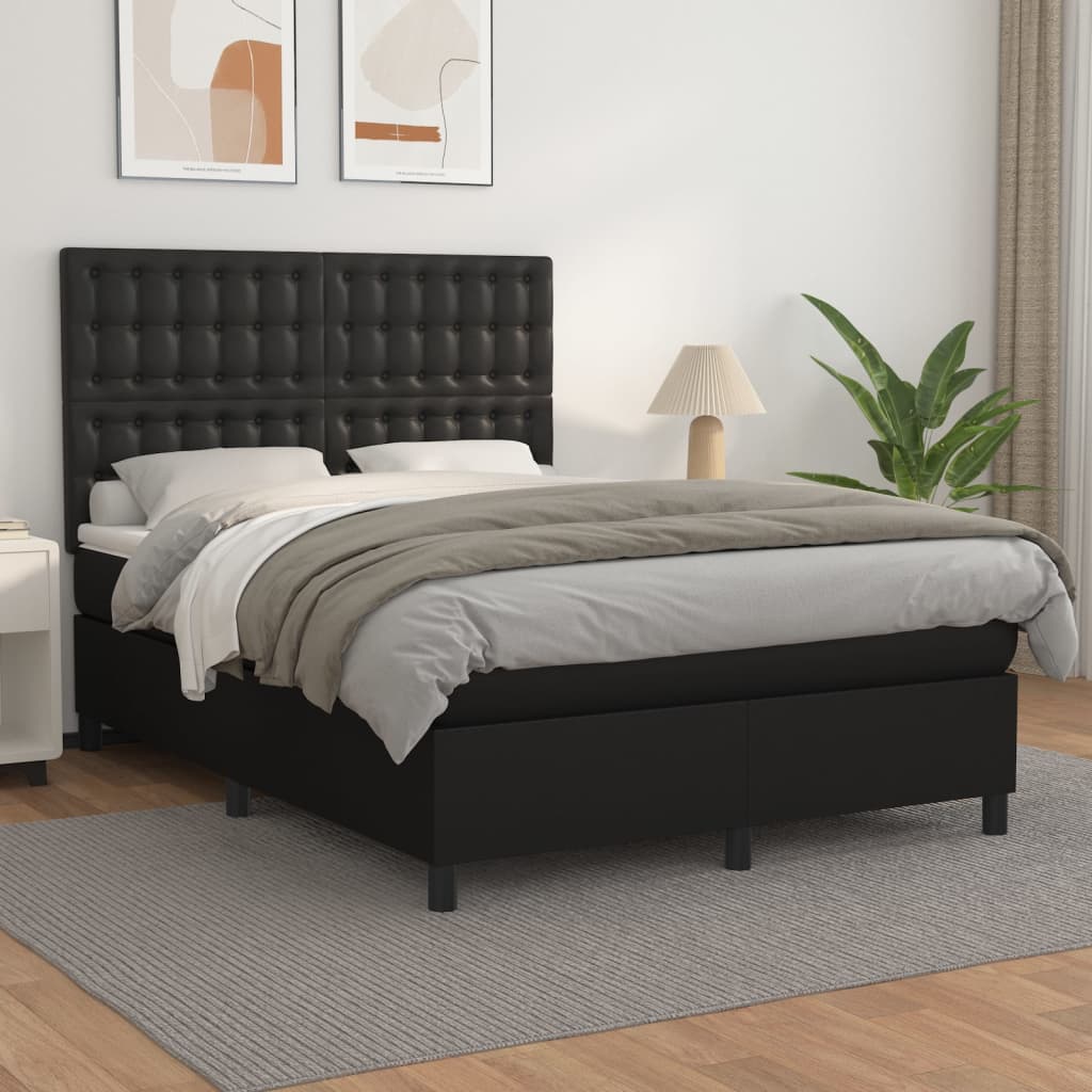 Sommier à lattes de lit avec matelas Noir 140x190 cm Similicuir XIOS
