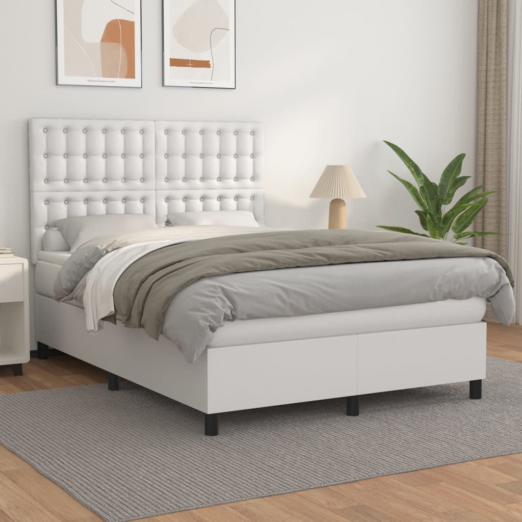Sommier à lattes de lit avec matelas Blanc 140x190cm Similicuir - XIOS