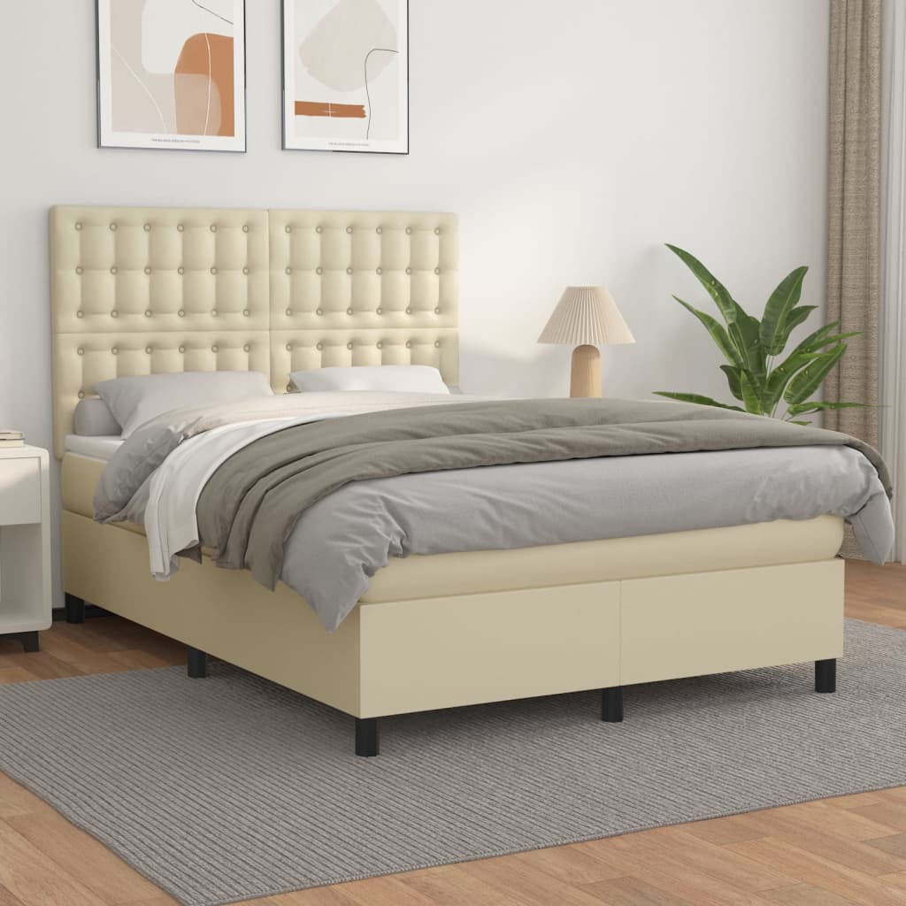 Sommier à lattes de lit avec matelas Crème 140x190cm Similicuir - XIOS