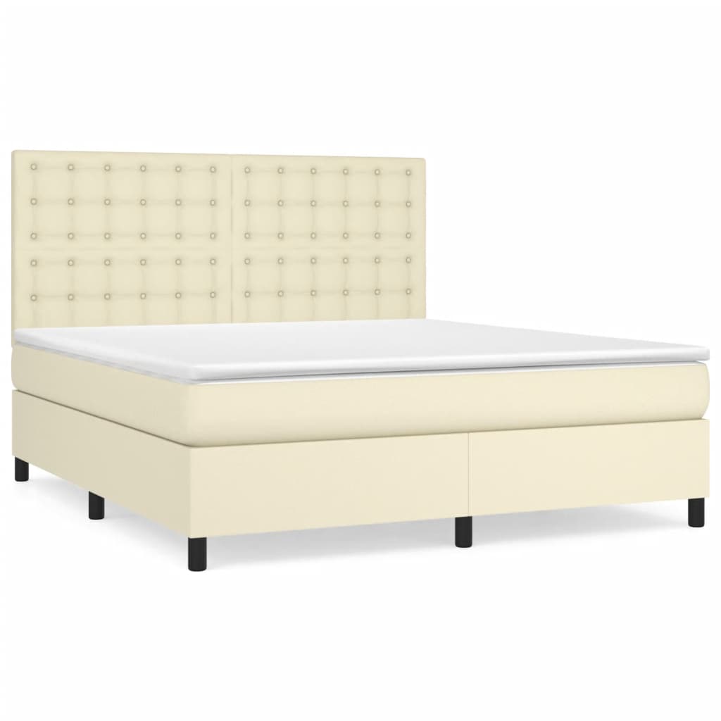 Sommier à lattes de lit avec matelas Crème 160x200cm Similicuir
