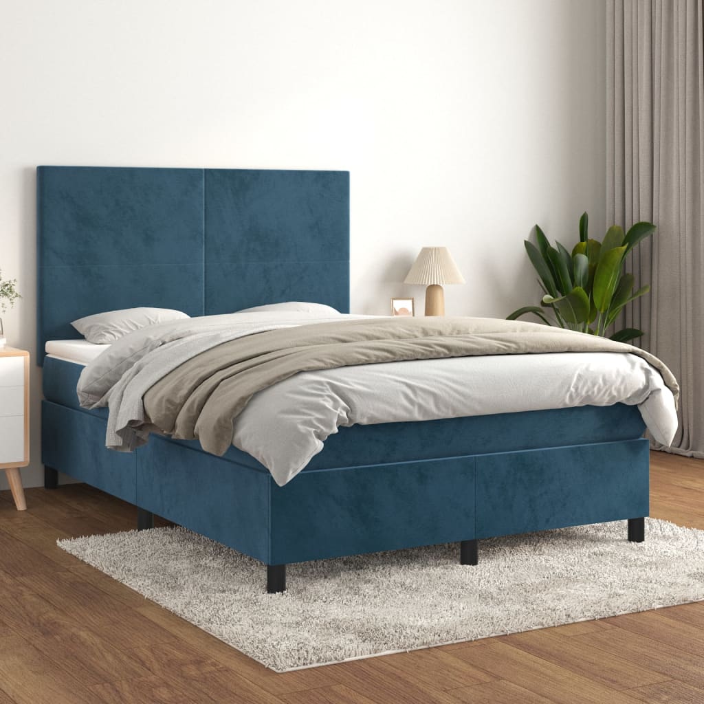 Sommier à lattes de lit et matelas Bleu foncé 140x190cm Velours - XIOS