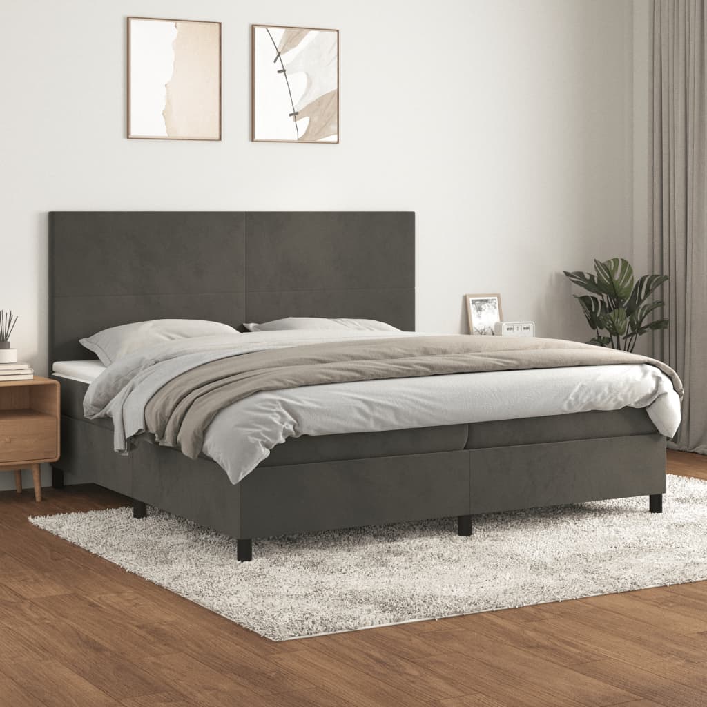 Sommier à lattes de lit et matelas Gris foncé 200x200cm Velours - XIOS