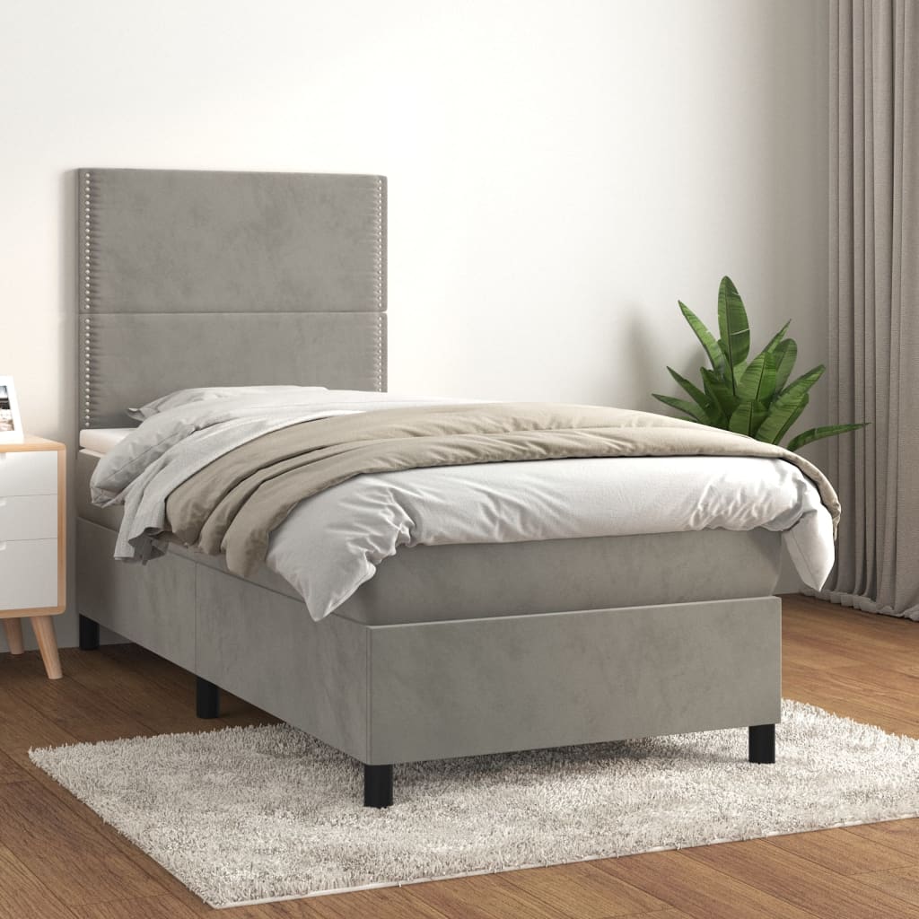 Sommier à lattes de lit et matelas Gris clair 100x200cm Velours - XIOS