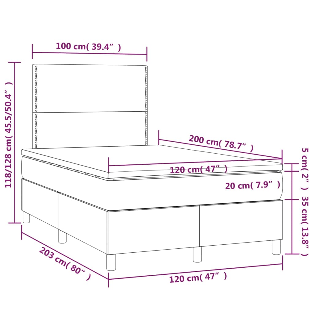 Sommier à lattes de lit avec matelas Noir 120x200 cm Velours - XIOS