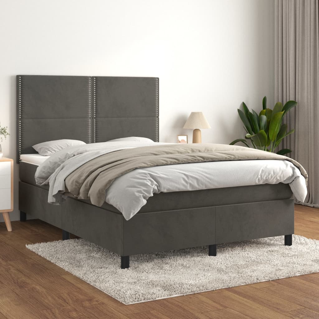Sommier à lattes de lit et matelas Gris foncé 140x190cm Velours - XIOS