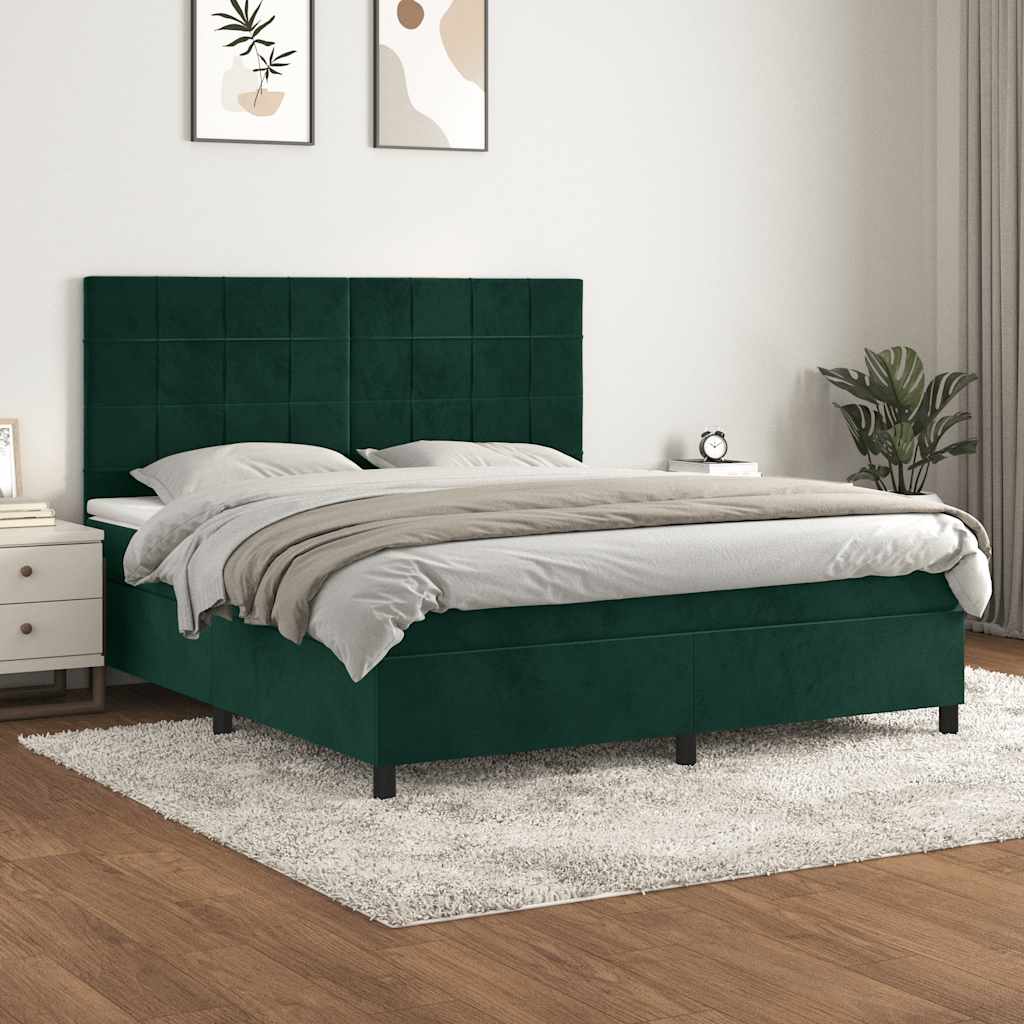 Sommier à lattes de lit et matelas Vert foncé 160x200cm Velours